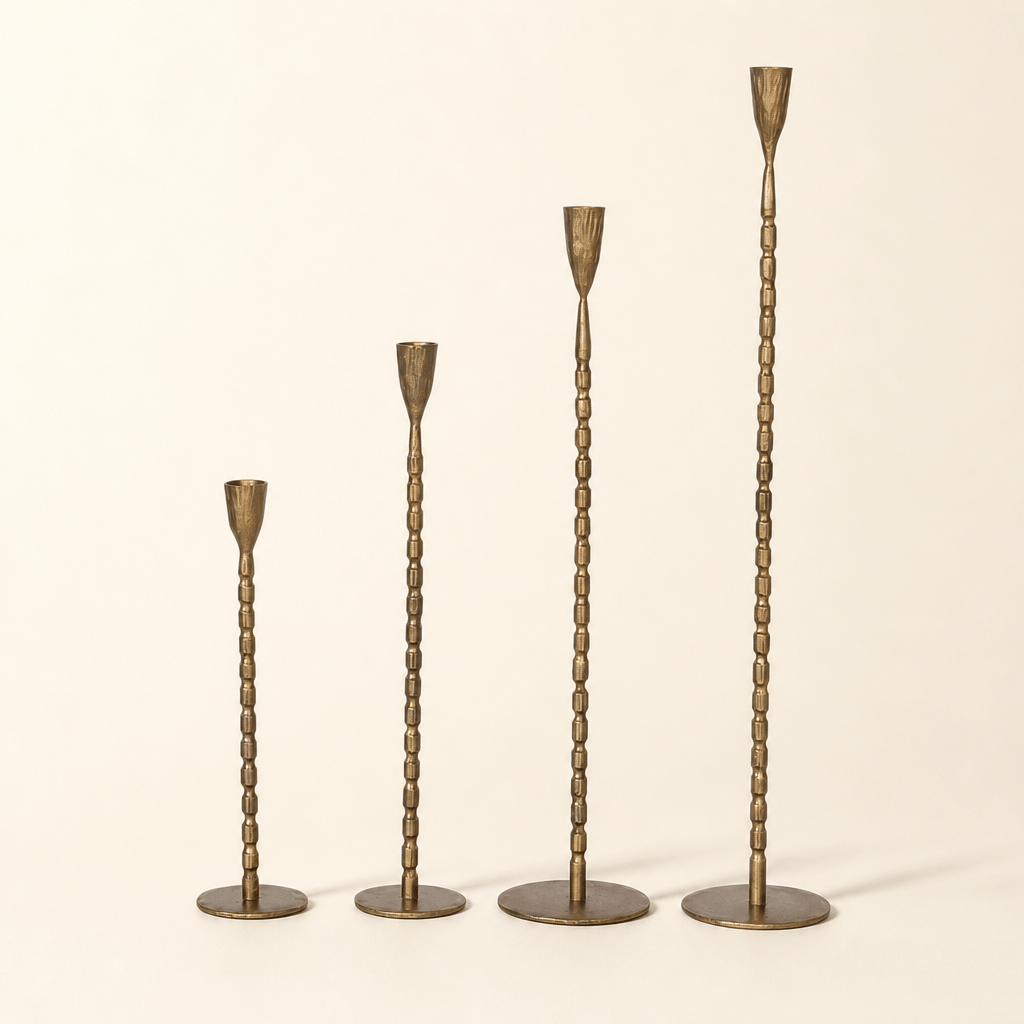 Creative Co-Op Hand-Forged Cast Iron Taper Holders, Brass Finish, Set of 4 — Candle Holder