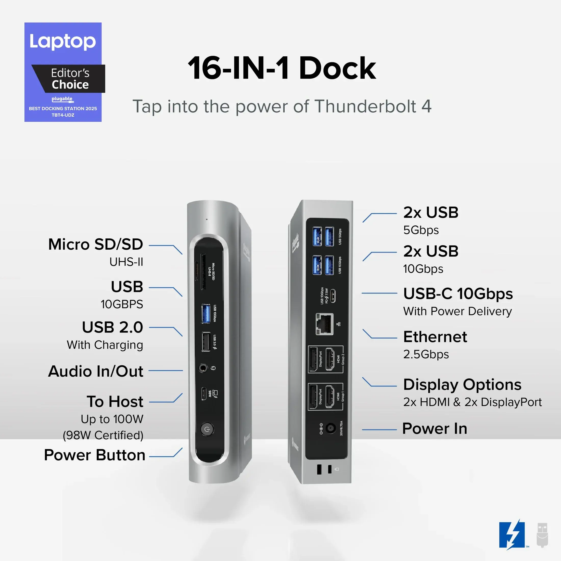 Plugable Plugable TBT4-UDZ Thunderbolt 4 & USB4 Quad Display Dock