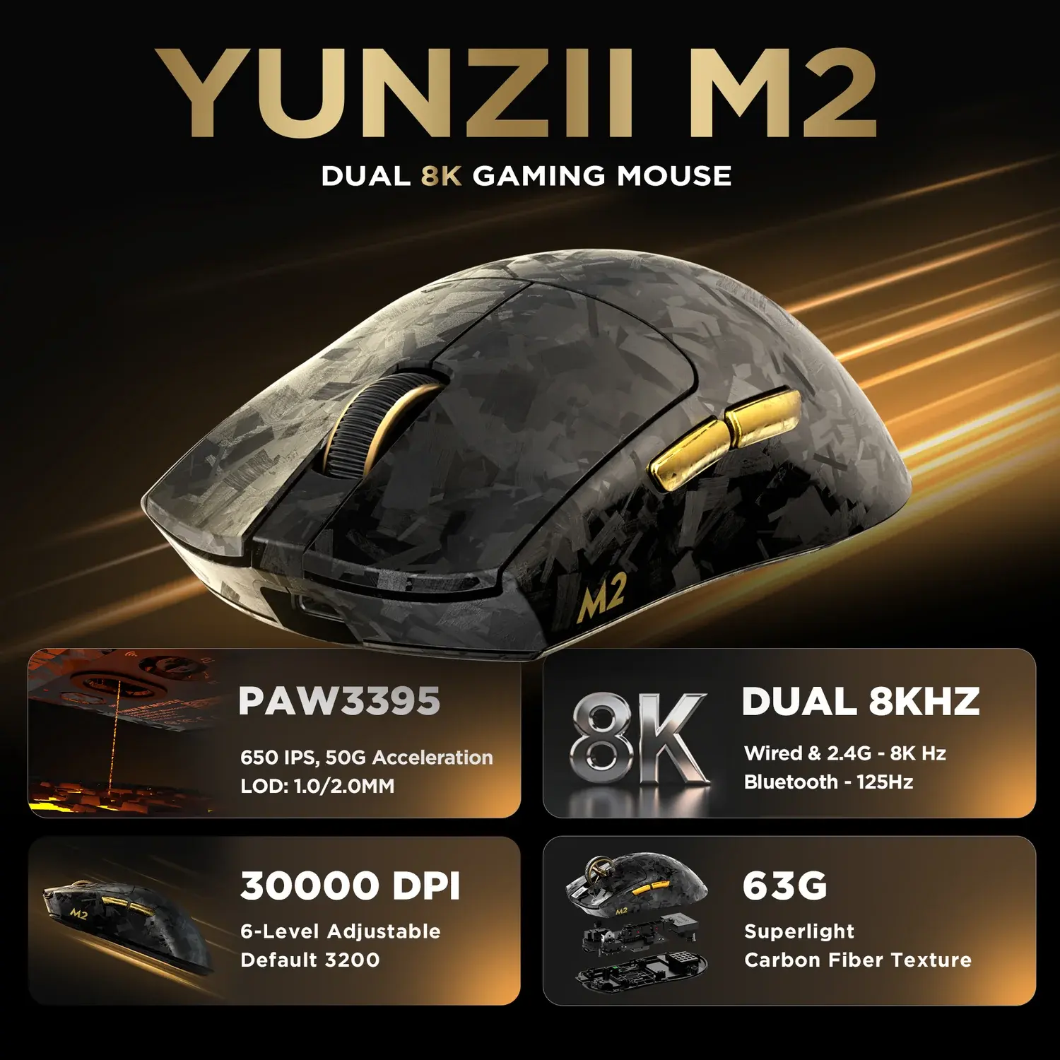 YUNZII YUNZII M2 Dual 8K Custom Wireless Gaming Mouse