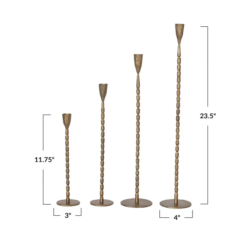 Creative Co-Op Hand-Forged Cast Iron Taper Holders, Brass Finish, Set of 4