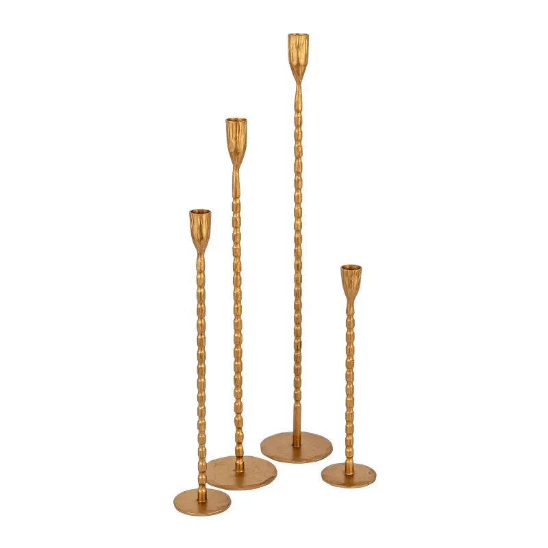 Creative Co-Op Hand-Forged Cast Iron Taper Holders, Brass Finish, Set of 4