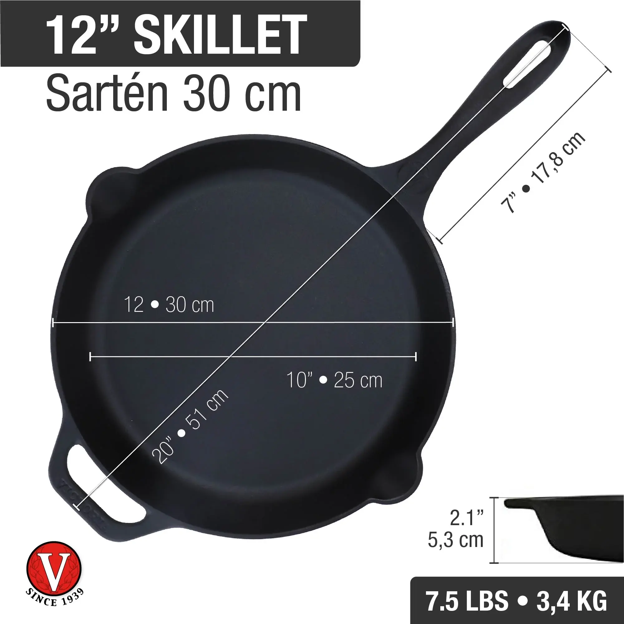 Victoria Victoria 12-Inch Cast Iron Skillet