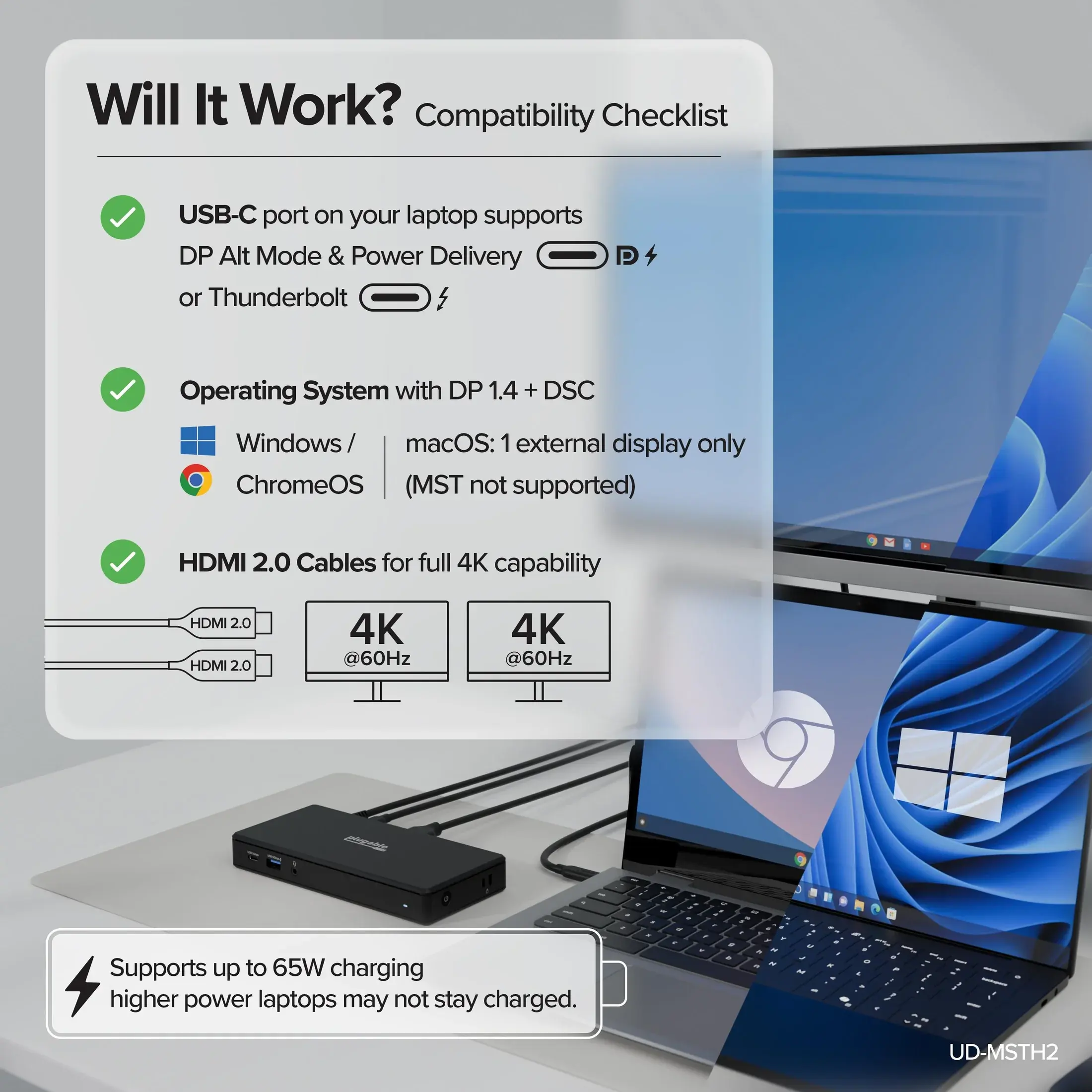 Plugable Plugable UD-MSTH2 USB-C Dual HDMI Docking Station