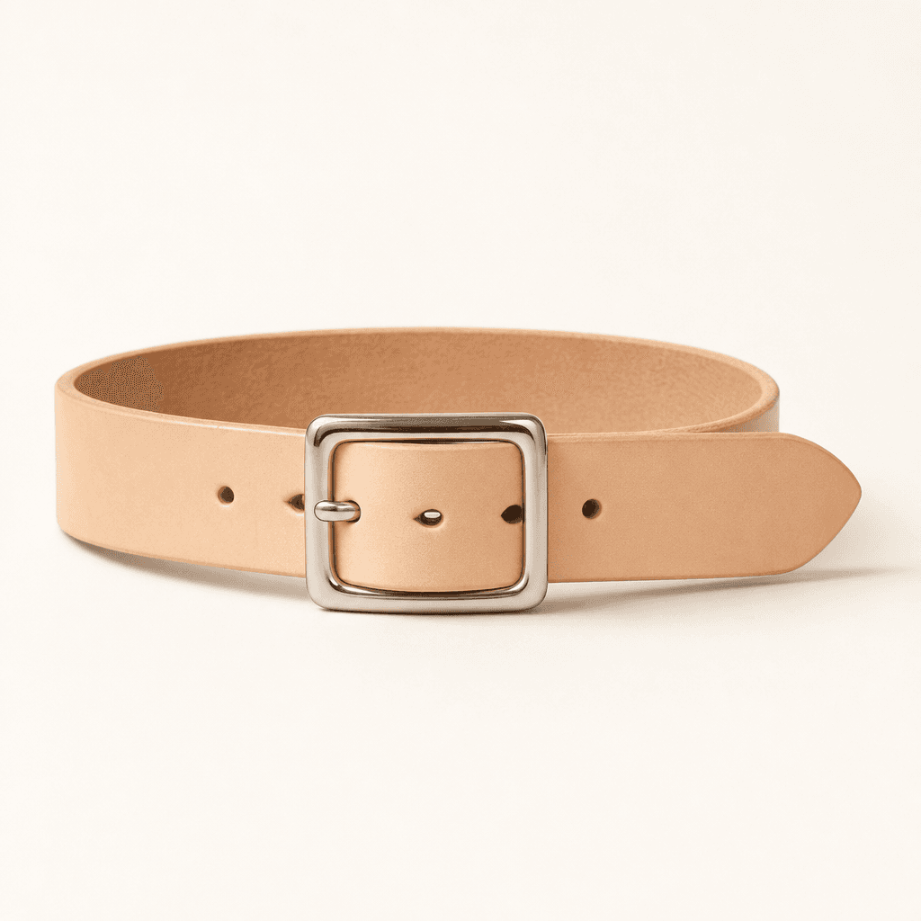 Iron Heart Heavy Duty Tochigi Leather Belt — Natural, Nickel-Plated Brass — EDC Leather Belt