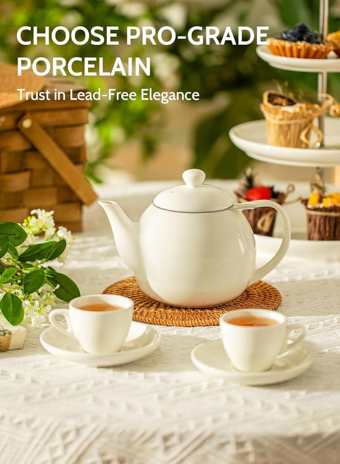 Sweese 27 oz Porcelain Teapot with Stainless-Steel Infuser