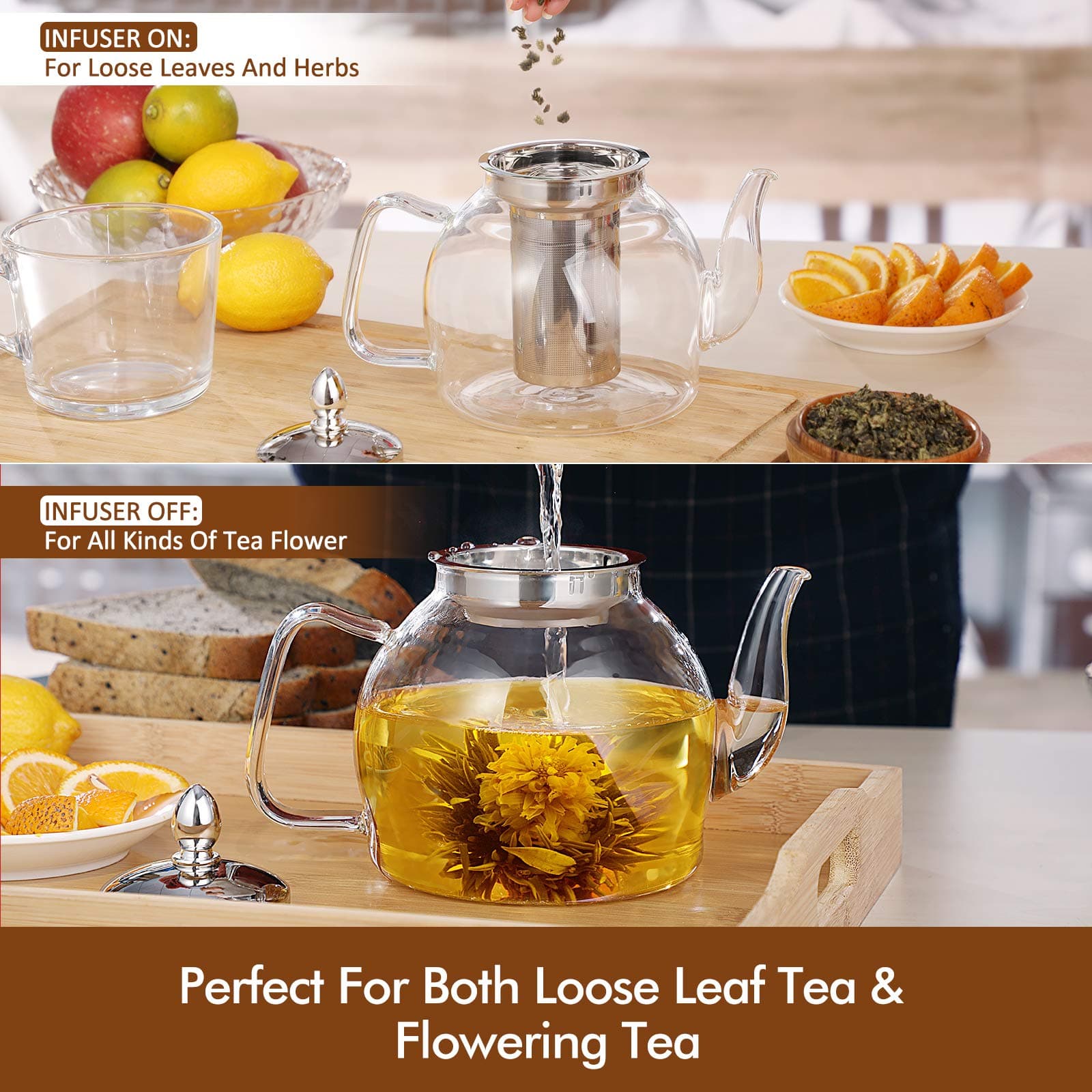 HIWARE 1000 mL Glass Teapot with Removable Infuser