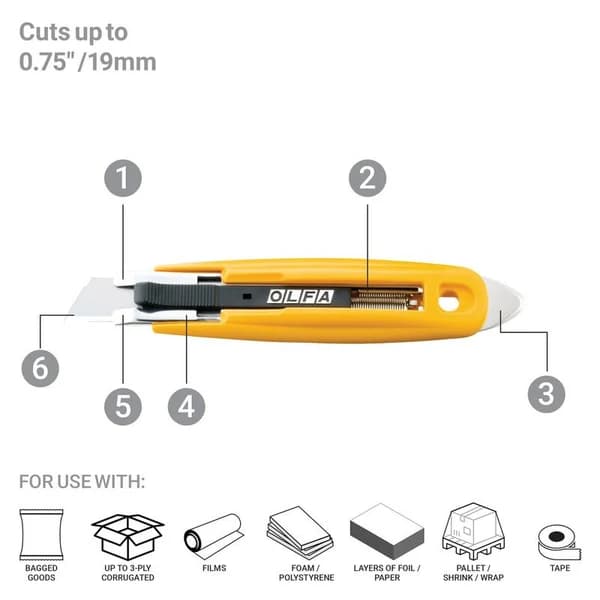 Olfa SK-9 Semi-Automatic Self-Retracting Safety Knife with Tape Splitter